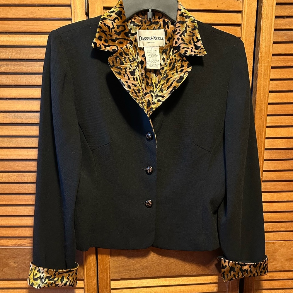 Danny & Nicole Black Jacket with Animal Print Trim